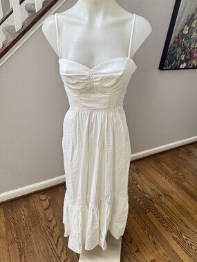 A.L.C. Linen Blend White Ruched Cut Out Midi Dress Size 00